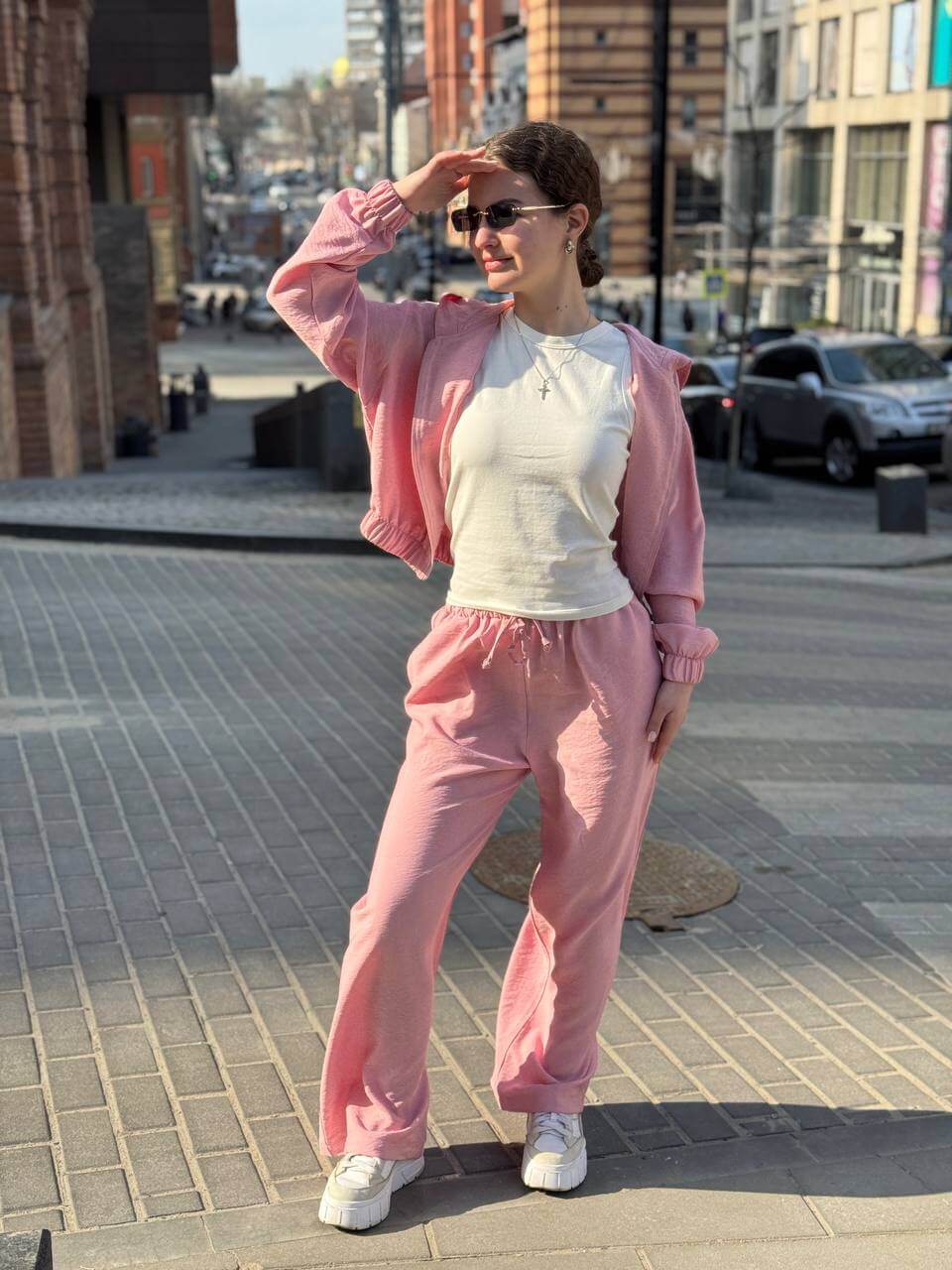 Костюм кофта жатка з капюшоном та штани кльош жатка рожевий